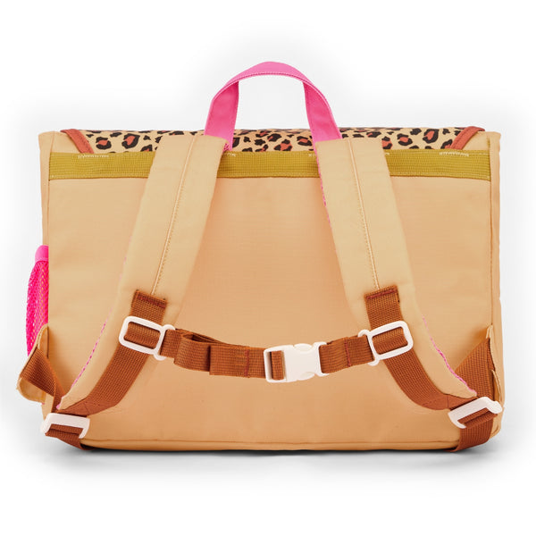 Mochila Horizontal Grande Hello Hossy em poliéster reciclado, impermeável, com formato dossier A4, costas acolchoadas e respiráveis, fecho magnético reforçado e bolsos organizadores para crianças a partir dos 6 anos. Leopard 7