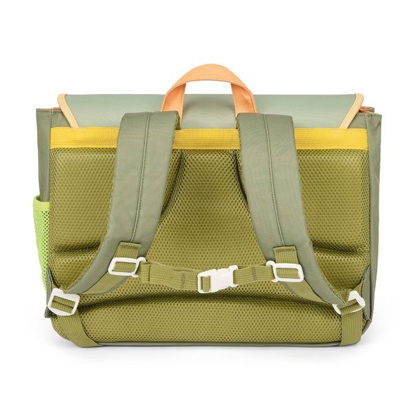 Mochila Horizontal Grande Hello Hossy em poliéster reciclado, impermeável, com formato dossier A4, costas acolchoadas e respiráveis, fecho magnético reforçado e bolsos organizadores para crianças a partir dos 6 anos. Mini Safari