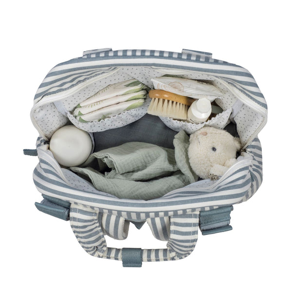 Mochila de maternidade da walking mum modelo praline strips na cor matcha - verde