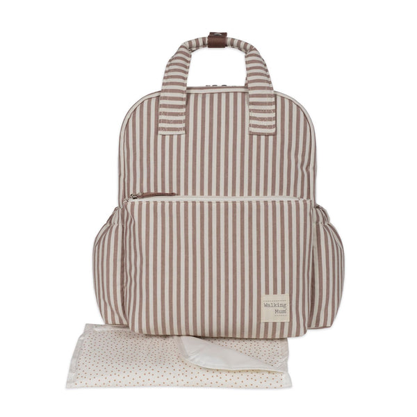 Mochila de maternidade da walking mum modelo praline strips na cor moka - vermelho