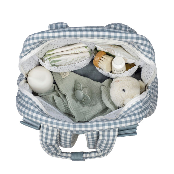 Mochila de maternidade da Walking Mum modelo praline Vichy na cor matcha - verde