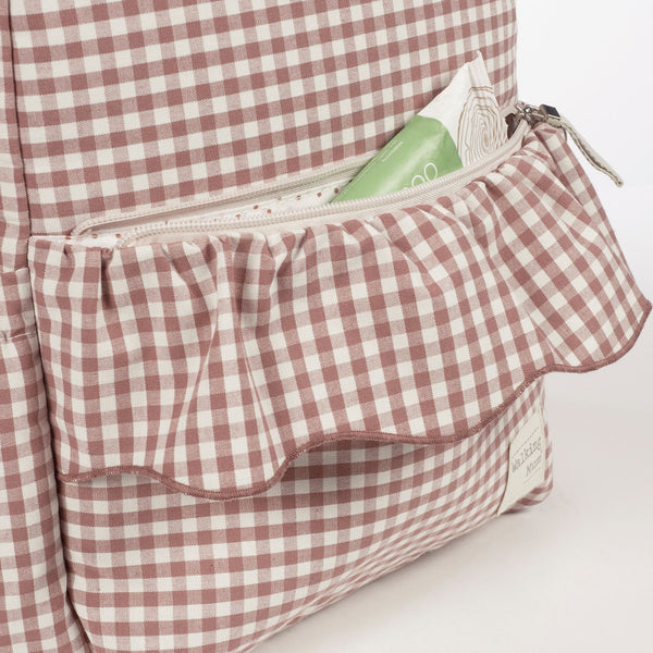 Mochila de maternidade da Walking Mum modelo praline Vichy na cor moka - vermelho