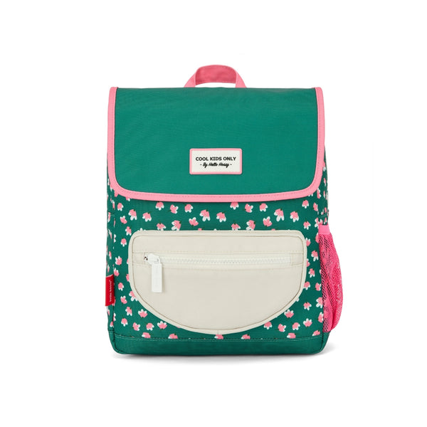 Mochila Pequena Quadrada Hello Hossy em poliéster reciclado, impermeável, com compartimento para cadernos A4, bolso para garrafa de água, alças acolchoadas e capacidade de 7,3 L para crianças dos 2 aos 5 anos. Garden Joy