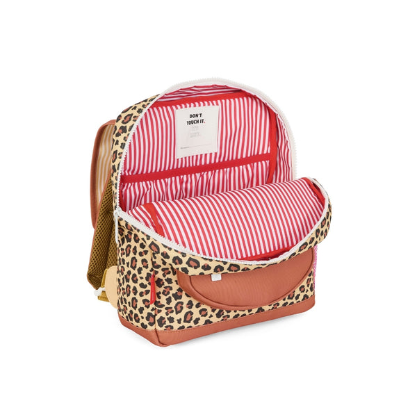 Mochila Pequena Quadrada Hello Hossy em poliéster reciclado, impermeável, com compartimento para cadernos A4, bolso para garrafa de água, alças acolchoadas e capacidade de 7,3 L para crianças dos 2 aos 5 anos. Leopard