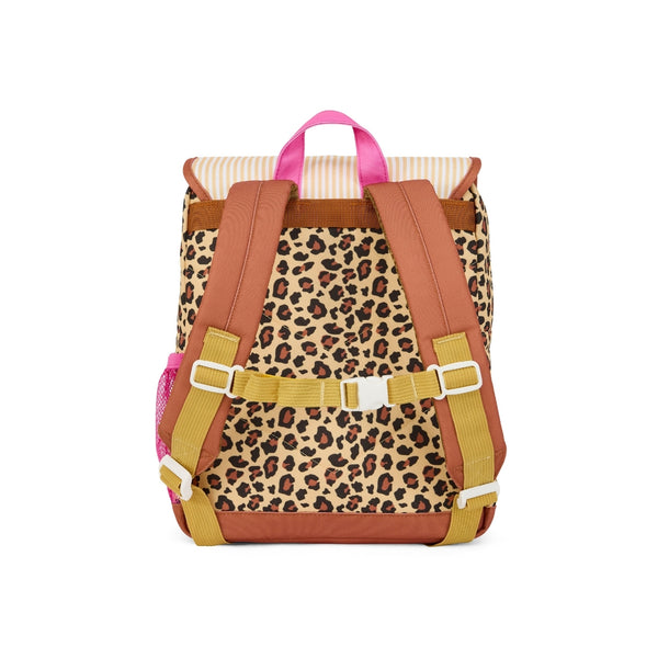 Mochila Pequena Quadrada Hello Hossy em poliéster reciclado, impermeável, com compartimento para cadernos A4, bolso para garrafa de água, alças acolchoadas e capacidade de 7,3 L para crianças dos 2 aos 5 anos. Leopard