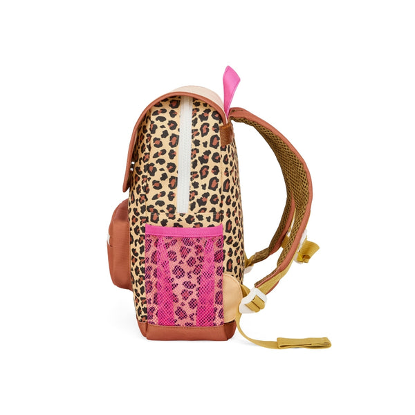 Mochila Pequena Quadrada Hello Hossy em poliéster reciclado, impermeável, com compartimento para cadernos A4, bolso para garrafa de água, alças acolchoadas e capacidade de 7,3 L para crianças dos 2 aos 5 anos. Leopard