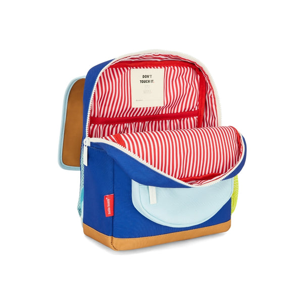 Mochila Pequena Quadrada Hello Hossy em poliéster reciclado, impermeável, com compartimento para cadernos A4, bolso para garrafa de água, alças acolchoadas e capacidade de 7,3 L para crianças dos 2 aos 5 anos. Mini Blue Canyon
