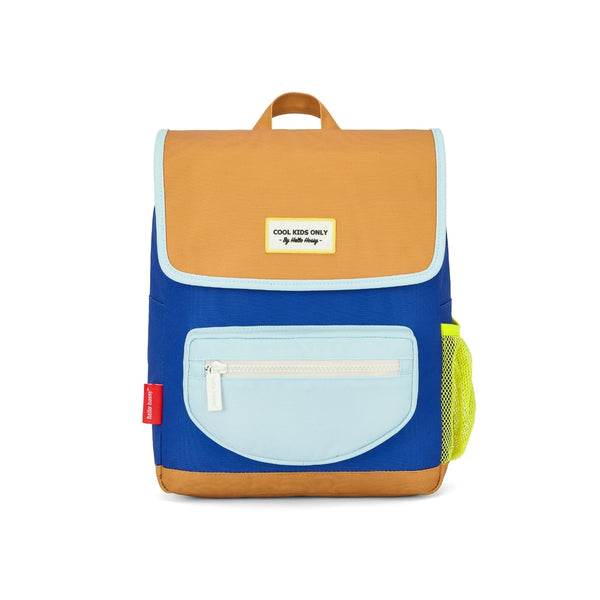 Mochila Pequena Quadrada Hello Hossy em poliéster reciclado, impermeável, com compartimento para cadernos A4, bolso para garrafa de água, alças acolchoadas e capacidade de 7,3 L para crianças dos 2 aos 5 anos. Mini Blue Canyon