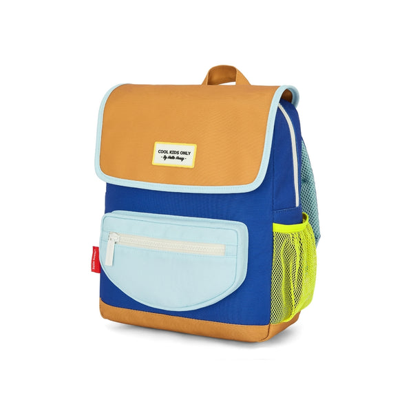 Mochila Pequena Quadrada Hello Hossy em poliéster reciclado, impermeável, com compartimento para cadernos A4, bolso para garrafa de água, alças acolchoadas e capacidade de 7,3 L para crianças dos 2 aos 5 anos. Mini Blue Canyon