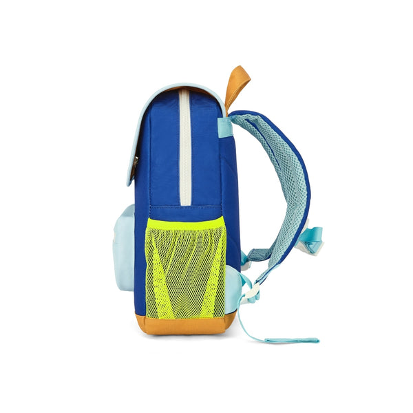 Mochila Pequena Quadrada Hello Hossy em poliéster reciclado, impermeável, com compartimento para cadernos A4, bolso para garrafa de água, alças acolchoadas e capacidade de 7,3 L para crianças dos 2 aos 5 anos. Mini Blue Canyon
