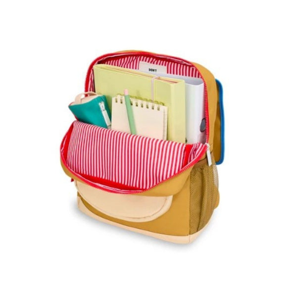 Mochila Pequena Quadrada Hello Hossy em poliéster reciclado, impermeável, com compartimento para cadernos A4, bolso para garrafa de água, alças acolchoadas e capacidade de 7,3 L para crianças dos 2 aos 5 anos. Mini Honey
