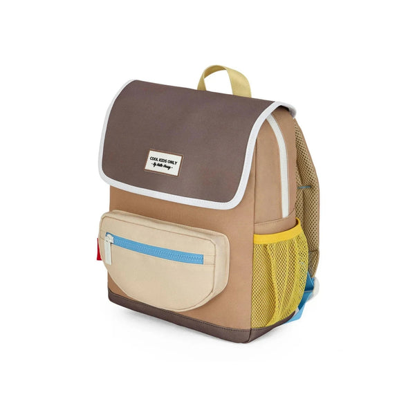 Mochila Pequena Quadrada Hello Hossy em poliéster reciclado, impermeável, com compartimento para cadernos A4, bolso para garrafa de água, alças acolchoadas e capacidade de 7,3 L para crianças dos 2 aos 5 anos. Mini Walnut