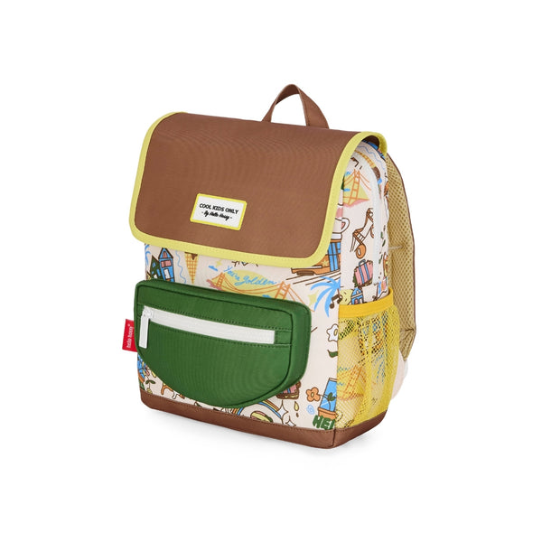 Mochila Pequena Quadrada Hello Hossy em poliéster reciclado, impermeável, com compartimento para cadernos A4, bolso para garrafa de água, alças acolchoadas e capacidade de 7,3 L para crianças dos 2 aos 5 anos. San Francisco