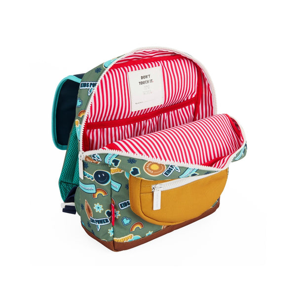Mochila Pequena Quadrada Hello Hossy em poliéster reciclado, impermeável, com compartimento para cadernos A4, bolso para garrafa de água, alças acolchoadas e capacidade de 7,3 L para crianças dos 2 aos 5 anos. Smiley