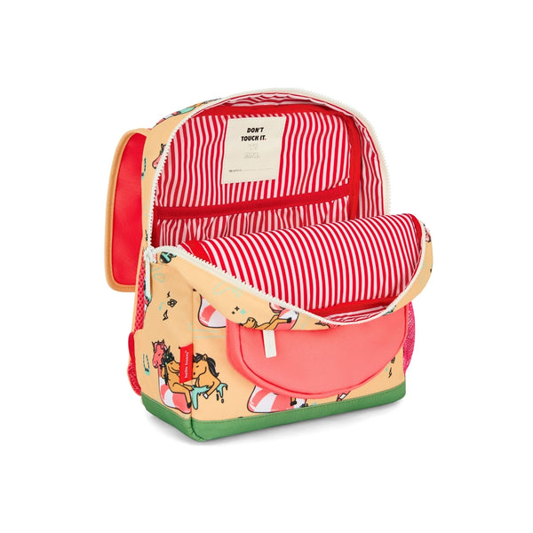 Mochila Pequena Quadrada Hello Hossy em poliéster reciclado, impermeável, com compartimento para cadernos A4, bolso para garrafa de água, alças acolchoadas e capacidade de 7,3 L para crianças dos 2 aos 5 anos. Unicorn