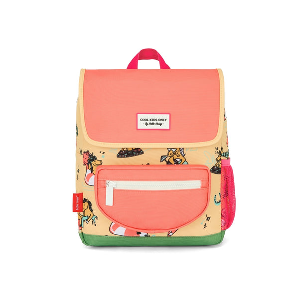 Mochila Pequena Quadrada Hello Hossy em poliéster reciclado, impermeável, com compartimento para cadernos A4, bolso para garrafa de água, alças acolchoadas e capacidade de 7,3 L para crianças dos 2 aos 5 anos. Unicorn