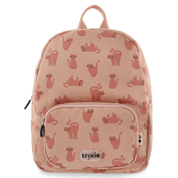 Mochila Pequena Trixie em PET reciclado com alças ajustáveis, fivela peitoral, bolso frontal, bolso para garrafa e tecido repelente à água. Charming Cat