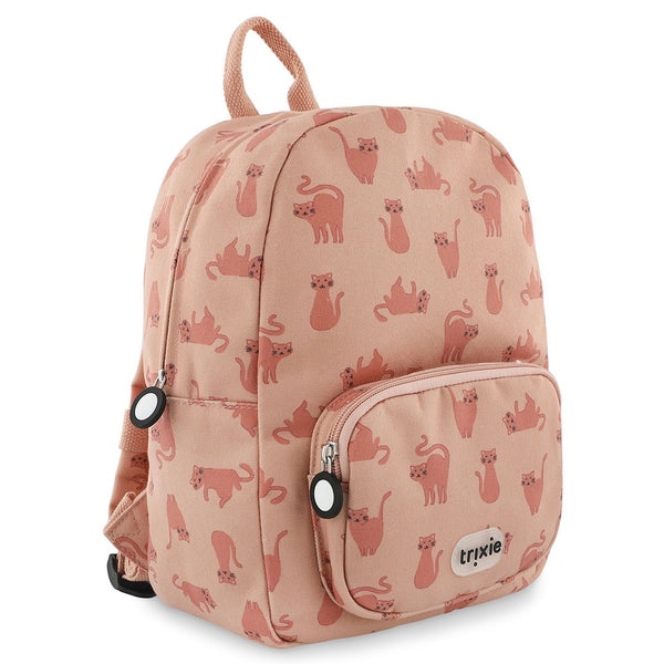 Mochila Pequena Trixie em PET reciclado com alças ajustáveis, fivela peitoral, bolso frontal, bolso para garrafa e tecido repelente à água. Charming Cat
