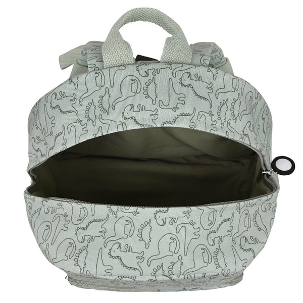 Mochila Pequena Trixie em PET reciclado com alças ajustáveis, fivela peitoral, bolso frontal, bolso para garrafa e tecido repelente à água. Daring Dino