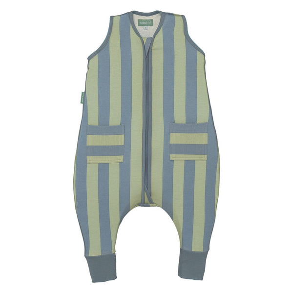 Saco de dormir de verão com manga curta para bebé da Molis&Co, leve e respirável para noites quentes na cor green & blue stripes