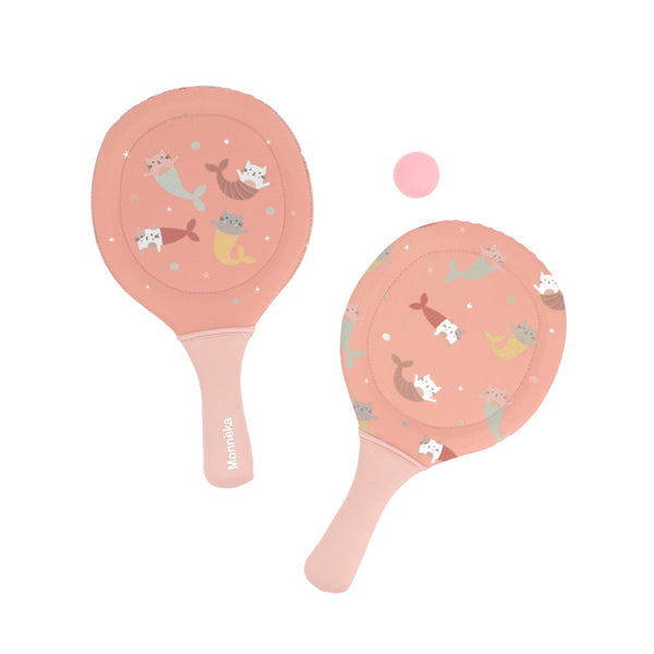 Conjunto de 2 raquetes com bola para praia da Monneka na cor mermaid cats