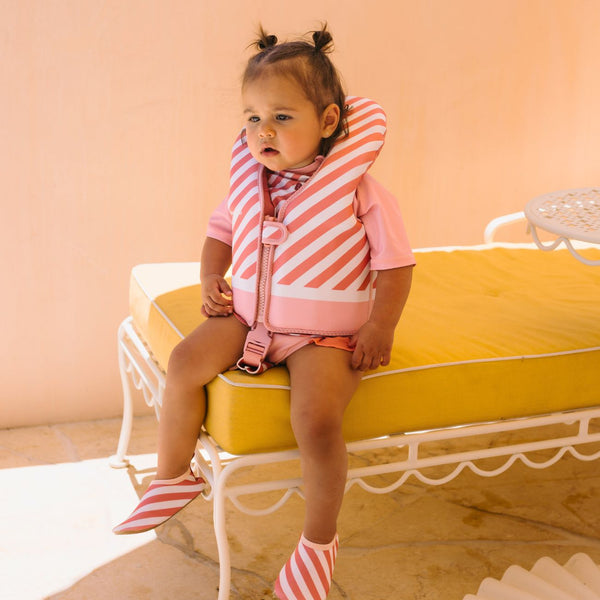 Colete flutuador Monnëka infantil para aprendizagem da natação 1-2 anos na cor stripes bloom blush