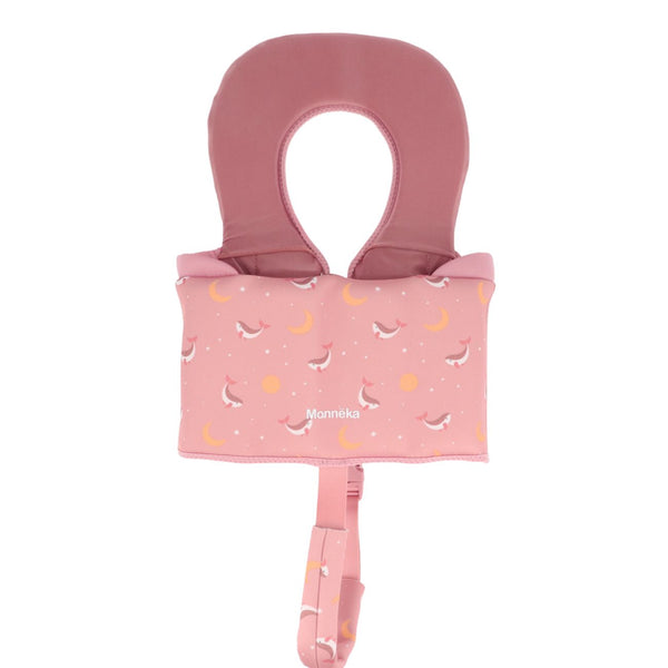 Colete flutuador Monnëka infantil para aprendizagem da natação 1-2 anos na cor whale pink
