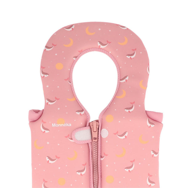 Colete flutuador Monnëka infantil para aprendizagem da natação 1-2 anos na cor whale pink