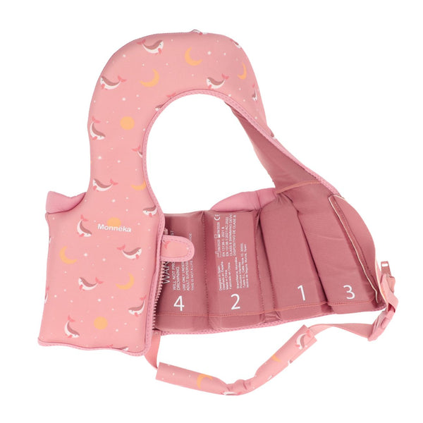 Colete flutuador Monnëka infantil para aprendizagem da natação 1-2 anos na cor whale pink