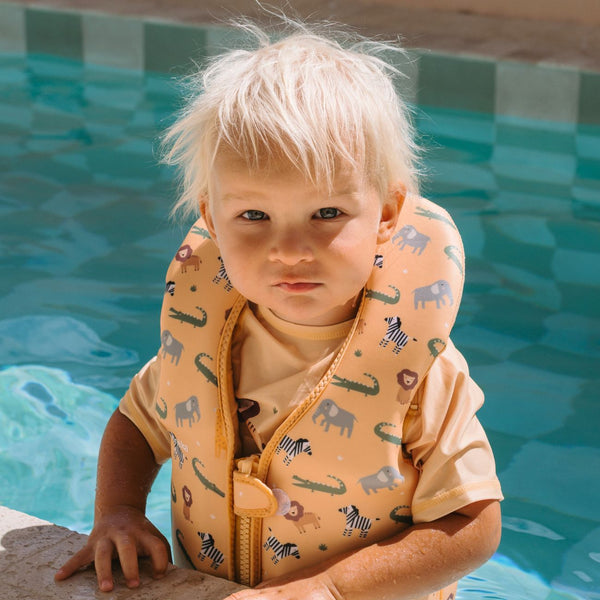 Colete flutuador Monnëka infantil para aprendizagem da natação 1-2 anos na cor wild animals