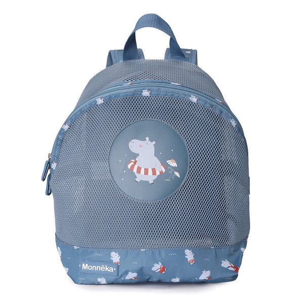 Mochila de Praia Monnëka impermeável e ventilada para crianças, ideal para transportar toalhas, brinquedos e acessórios de praia ou piscina. Hippos