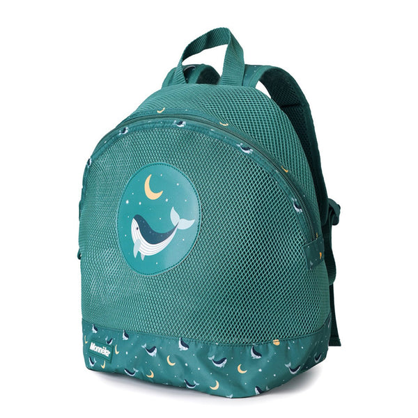 Mochila de Praia Monnëka impermeável e ventilada para crianças, ideal para transportar toalhas, brinquedos e acessórios de praia ou piscina. Whale teal