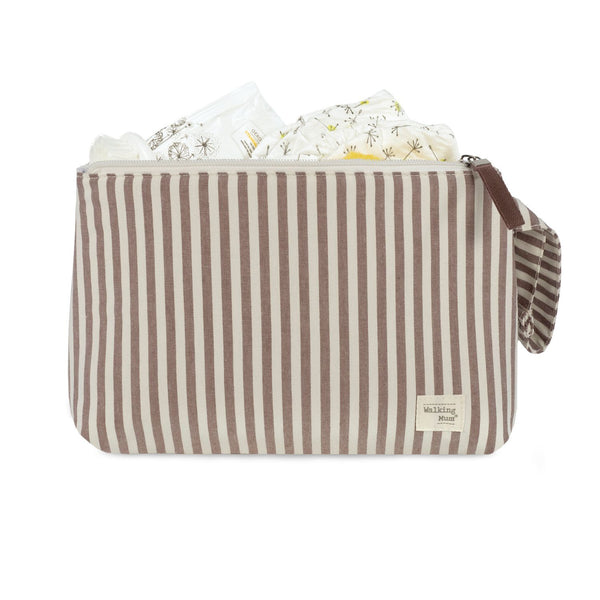 necessaire da walking mum modelo praline strips na cor moka - vermelho