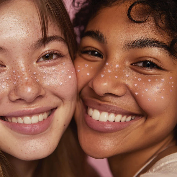 Freckle Tattoos com sardas prateadas temporárias, resistentes à água e dermatologicamente testadas, para um efeito luminoso e brilhante no rosto. Heart Breaker
