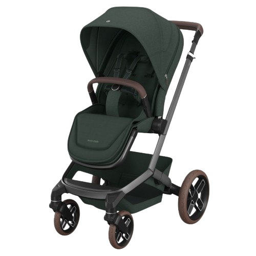 PACK MAXI-COSI FAME DUO com carrinho Fame, alcofa ajustável, cadeira auto Pebble 360 Pro 2, Base FamilyFix 360 Pro ISOFIX e adaptadores incluídos. Sistema de viagem premium desde o nascimento até aos 22 kg. Twillic Green