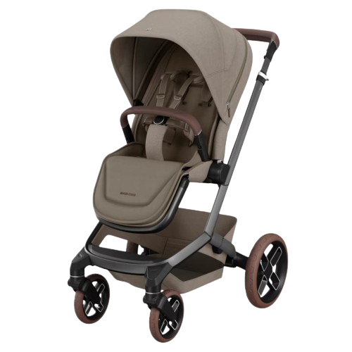 PACK MAXI-COSI FAME DUO com carrinho Fame, alcofa ajustável, cadeira auto Pebble 360 Pro 2, Base FamilyFix 360 Pro ISOFIX e adaptadores incluídos. Sistema de viagem premium desde o nascimento até aos 22 kg. Twillic Truffle