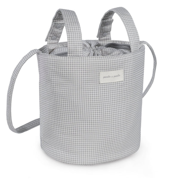 Mala de carrinho Bucket Pasito a Pasito Vichy Grey Flowers Grey compacta e prática