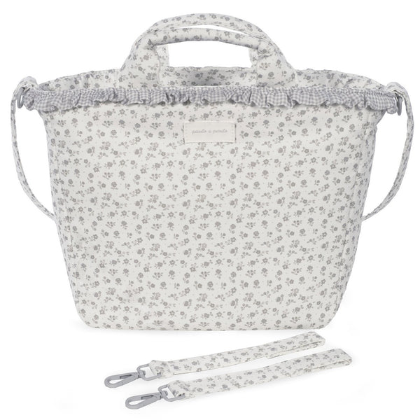 Mala de maternidade Pasito a Pasito Little Bloom Flowers Grey com compartimentos e muda-fraldas incluído