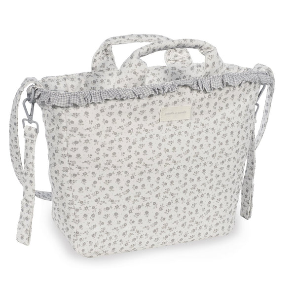 Mala de maternidade Pasito a Pasito Little Bloom Flowers Grey com compartimentos e muda-fraldas incluído