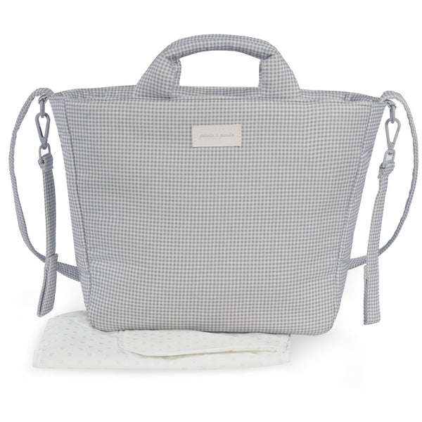 Mala de maternidade Pasito a Pasito Little Bloom Vichy Grey com compartimentos e muda-fraldas incluído