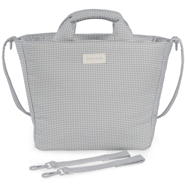 Mala de maternidade Pasito a Pasito Little Bloom Vichy Grey com compartimentos e muda-fraldas incluído