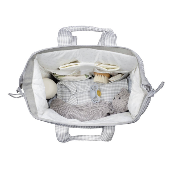 Mochila de maternidade da pasito a pasito coleção little bloom na cor vichy grey