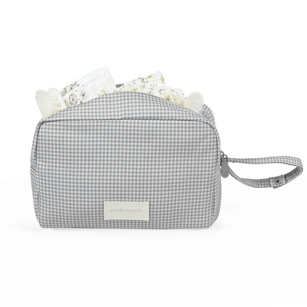 Necessaire bebé Pasito a Pasito Little Bloom Vichy Grey compacto e impermeável