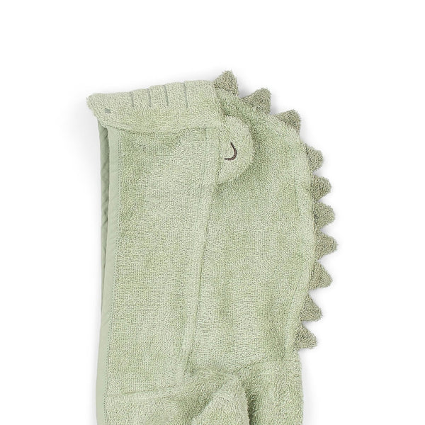 Roupão de Banho Little Dutch em 100% algodão orgânico com capuz, tecido suave e designs infantis Crocodile.