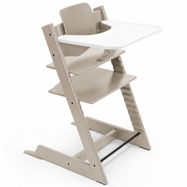 Cadeira Tripp Trapp® com Baby Set² e Tabuleiro Stokke®, cadeira evolutiva em madeira com assento ajustável, ideal para acompanhar o crescimento da criança. Cashmere grey