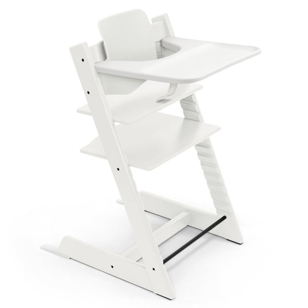 Cadeira Tripp Trapp® com Baby Set² e Tabuleiro Stokke®, cadeira evolutiva em madeira com assento ajustável, ideal para acompanhar o crescimento da criança. White