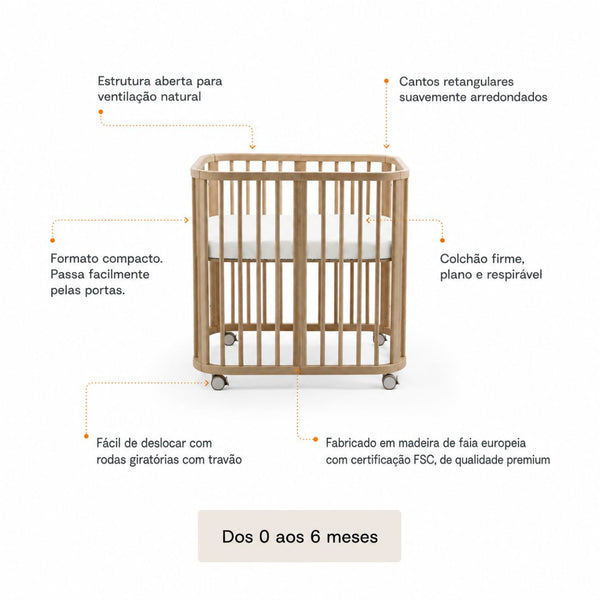 Berço Stokke® Nighti™ Mini em madeira de faia para recém-nascido cor natural