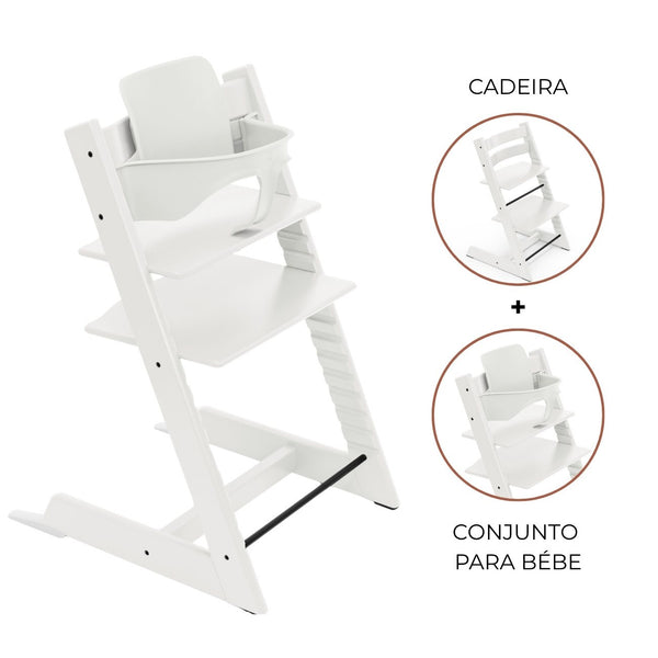 Cadeira evolutiva Stokke Tripp Trapp com Baby Set² para bebé e criança na cor white