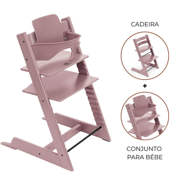 Cadeira evolutiva Stokke Tripp Trapp com Baby Set² para bebé e criança na cor heather mauve
