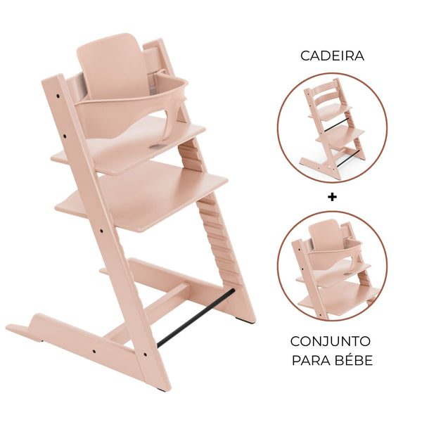 Cadeira evolutiva Stokke Tripp Trapp com Baby Set² para bebé e criança na cor serene pink